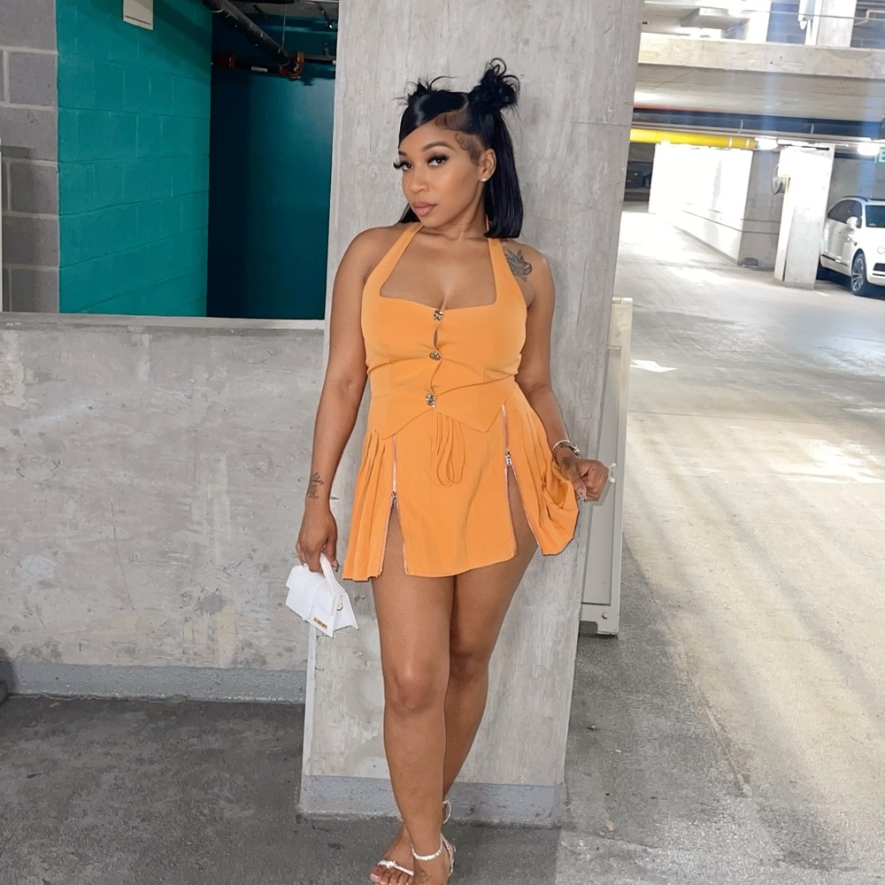 Stylish Orange Halter Dress